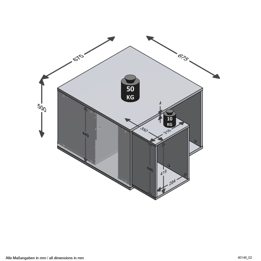 Table basse FMD avec 2 tables d'appoint 67,5x67,5x50 cm aspect béton blanc