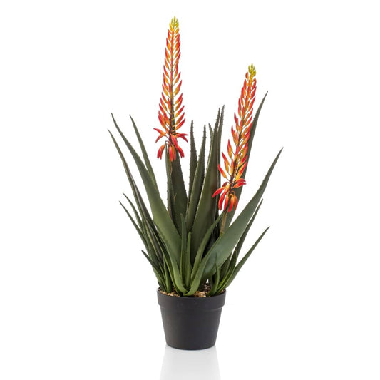 Emerald Künstliche Aloe mit 2 Blumen 80 cm im Topf