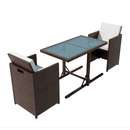 3-tlg. Bistro-Set mit Kissen Poly Rattan Braun