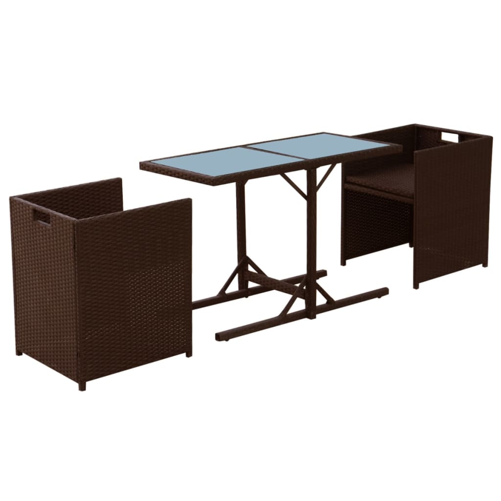 3-tlg. Bistro-Set mit Kissen Poly Rattan Braun