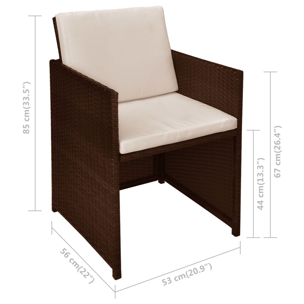 3-tlg. Bistro-Set mit Kissen Poly Rattan Braun