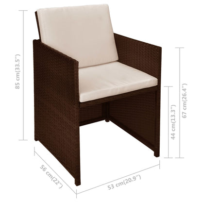 3-tlg. Bistro-Set mit Kissen Poly Rattan Braun