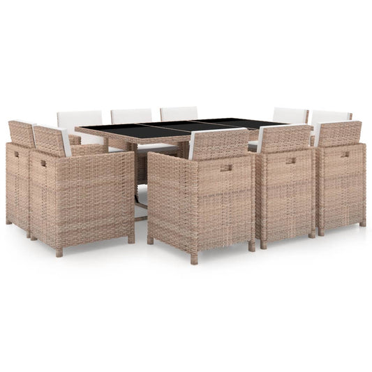 11-tlg. Garten-Essgruppe mit Auflagen Poly Rattan Beige