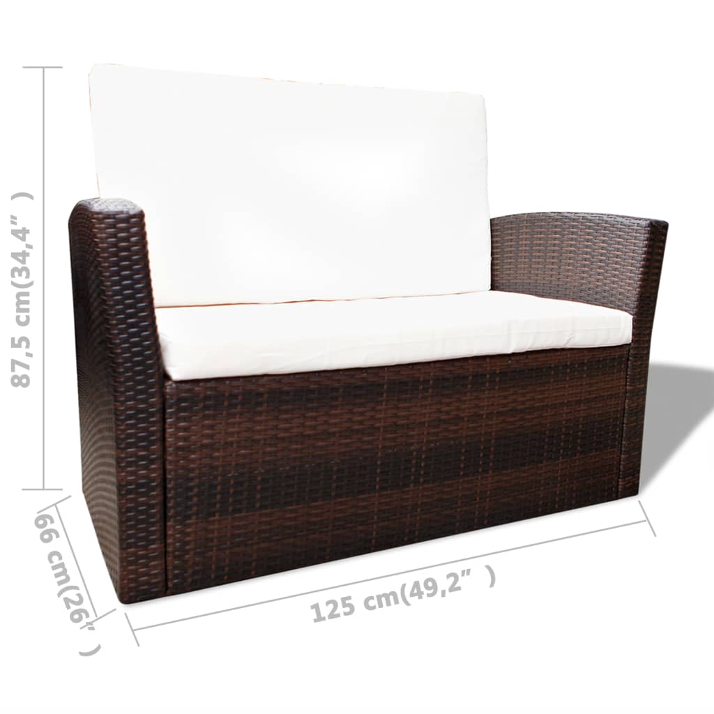 4-tlg. Garten-Lounge-Set mit Kissen Poly Rattan Braun