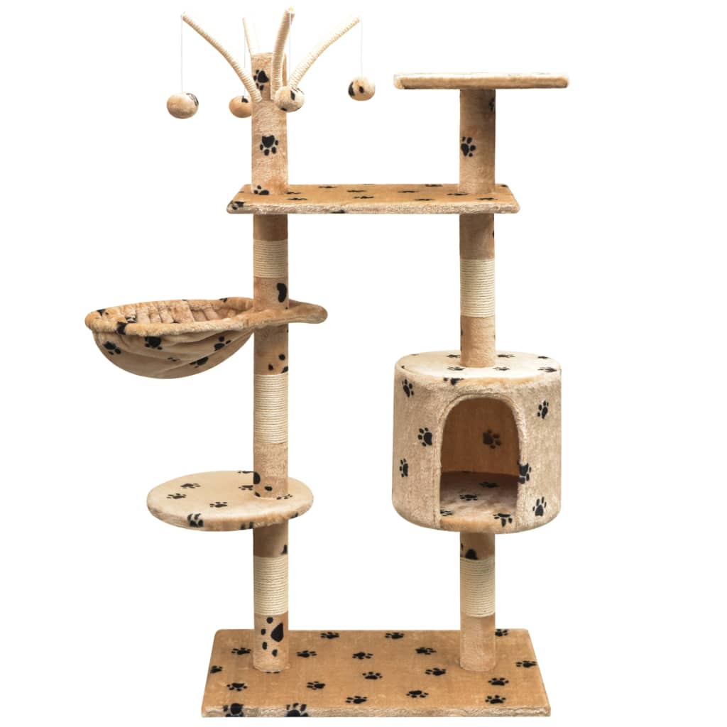 Arbre à chat 125 cm beige avec empreinte de patte