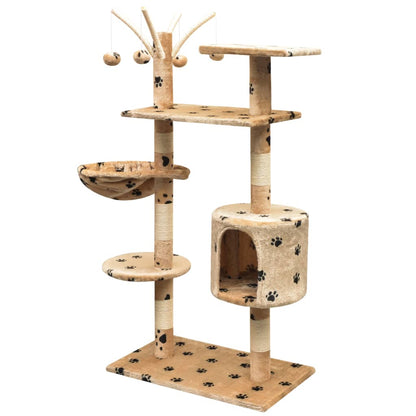 Arbre à chat 125 cm beige avec empreinte de patte