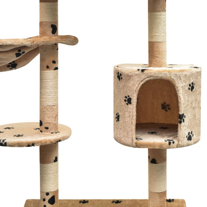 Arbre à chat 125 cm beige avec empreinte de patte