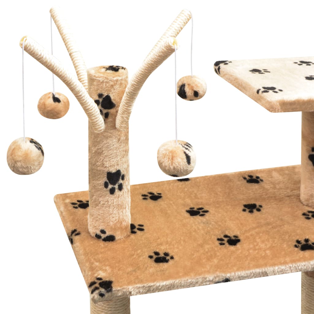 Arbre à chat 125 cm beige avec empreinte de patte