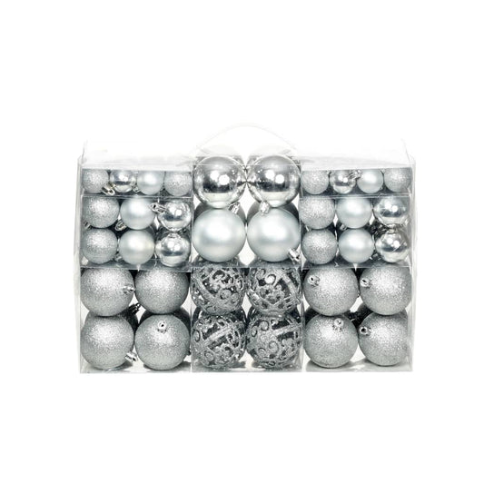 100 pieces Set de boules de Noël 3/4/6 cm argent