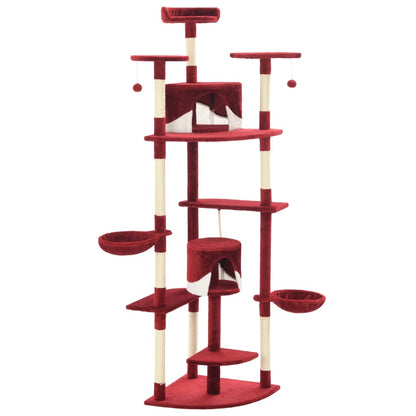 Arbre à chat avec griffoirs en sisal 203 cm rouge et blanc