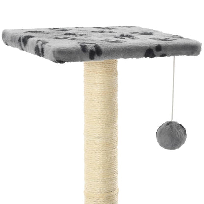 Arbre à chat en sisal 65 cm motif patte gris