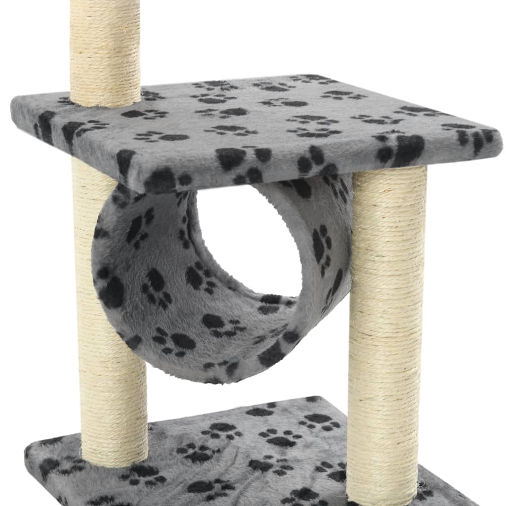 Arbre à chat en sisal 65 cm motif patte gris