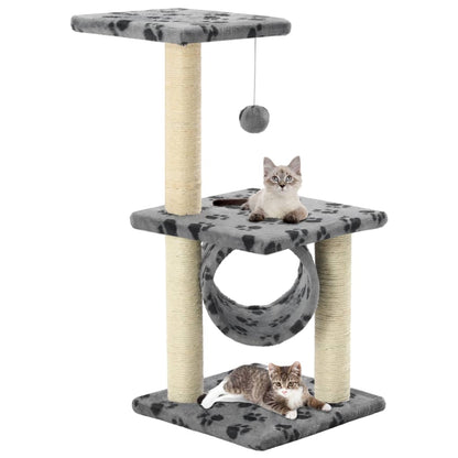 Arbre à chat en sisal 65 cm motif patte gris