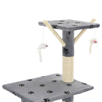 Arbre à chat en sisal 138 cm empreinte de patte grise