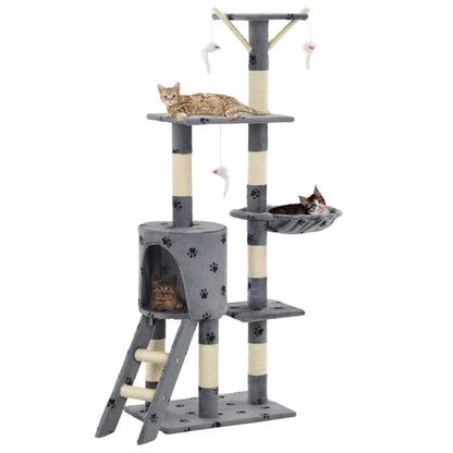 Arbre à chat en sisal 138 cm empreinte de patte grise