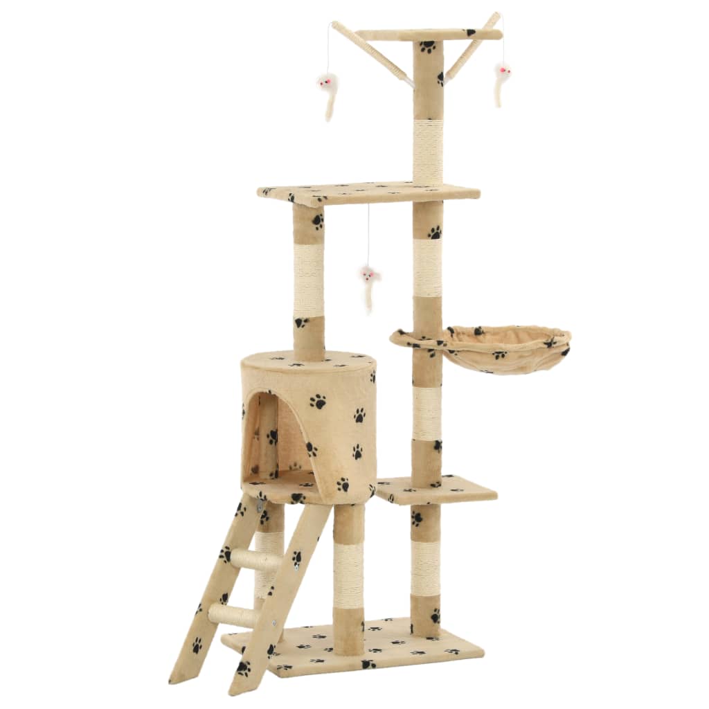 Arbre à chat en sisal 138 cm beige empreinte de patte