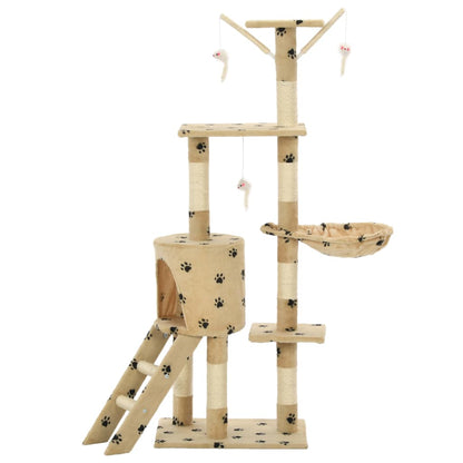 Arbre à chat en sisal 138 cm beige empreinte de patte