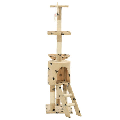 Arbre à chat en sisal 138 cm beige empreinte de patte