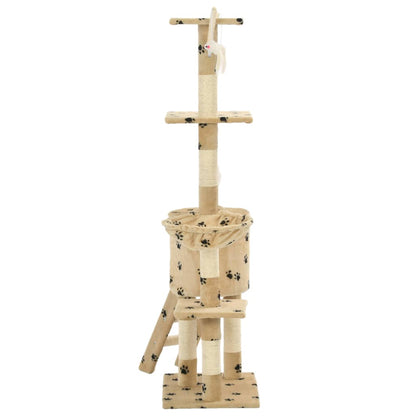 Arbre à chat en sisal 138 cm beige empreinte de patte