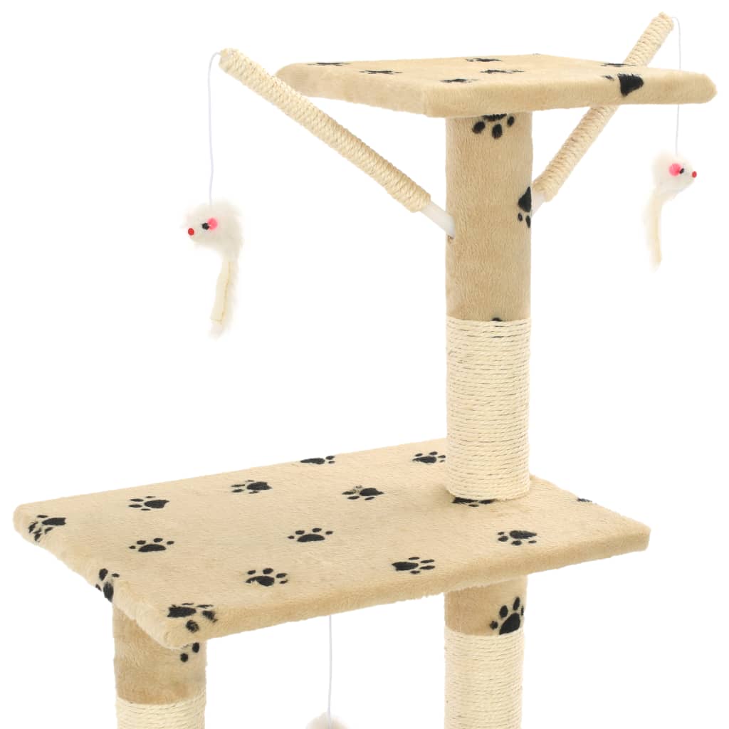 Arbre à chat en sisal 138 cm beige empreinte de patte