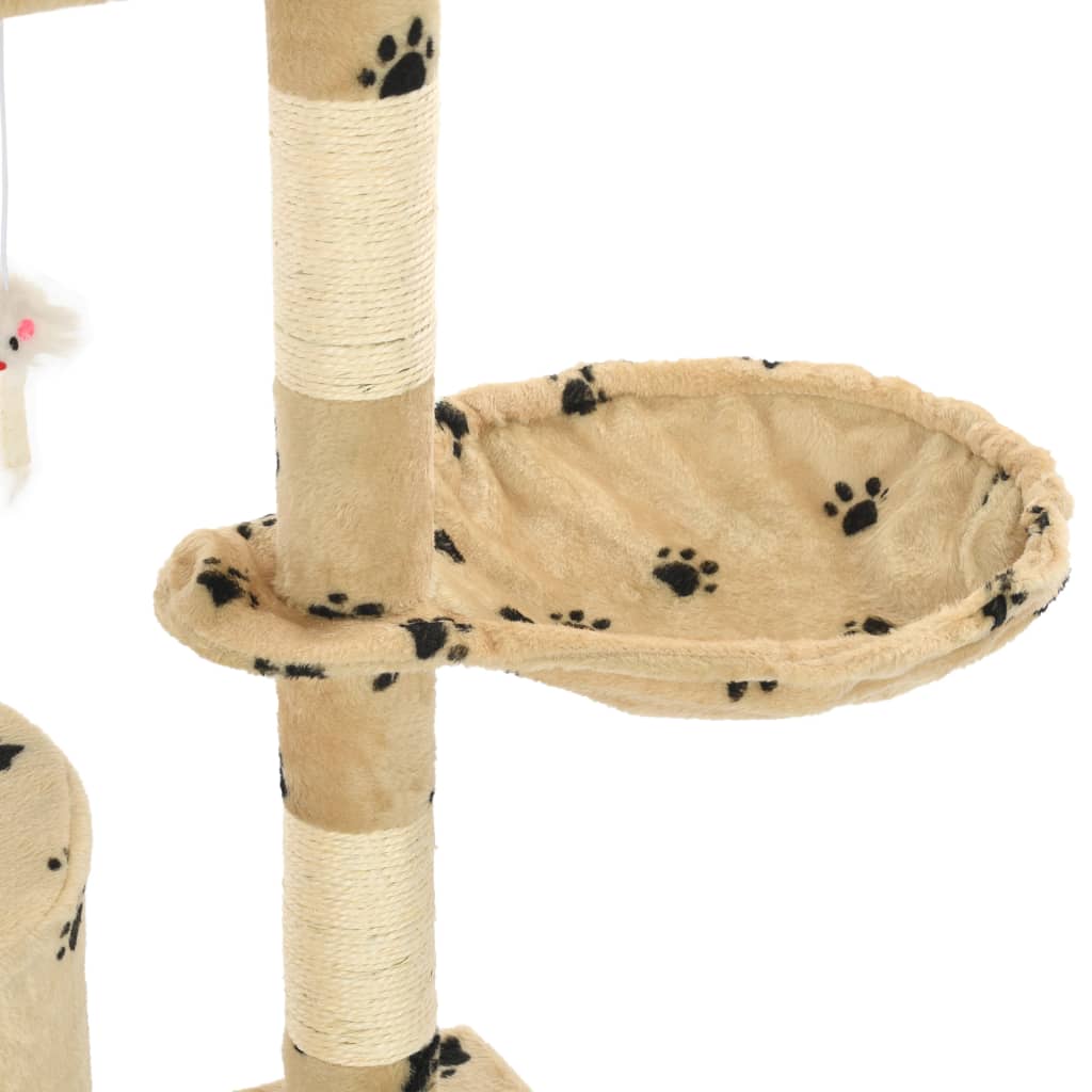 Arbre à chat en sisal 138 cm beige empreinte de patte