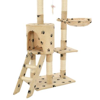 Arbre à chat en sisal 138 cm beige empreinte de patte