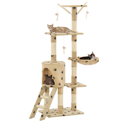 Arbre à chat en sisal 138 cm beige empreinte de patte