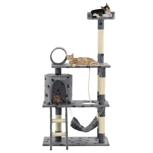 Arbre à chat avec griffoirs en sisal 140 cm empreinte de patte grise