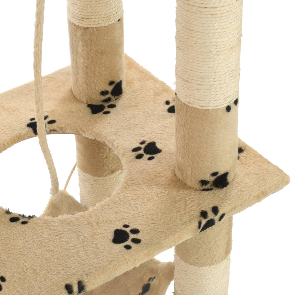 Katzen-Kratzbaum Sisal 140 cm Beige Pfoten-Aufdruck