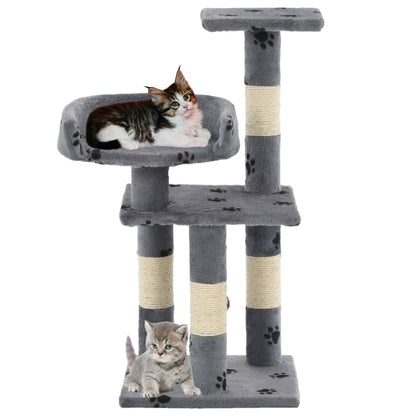 Arbre à chat avec colonnes en sisal 65 cm empreinte de patte gris