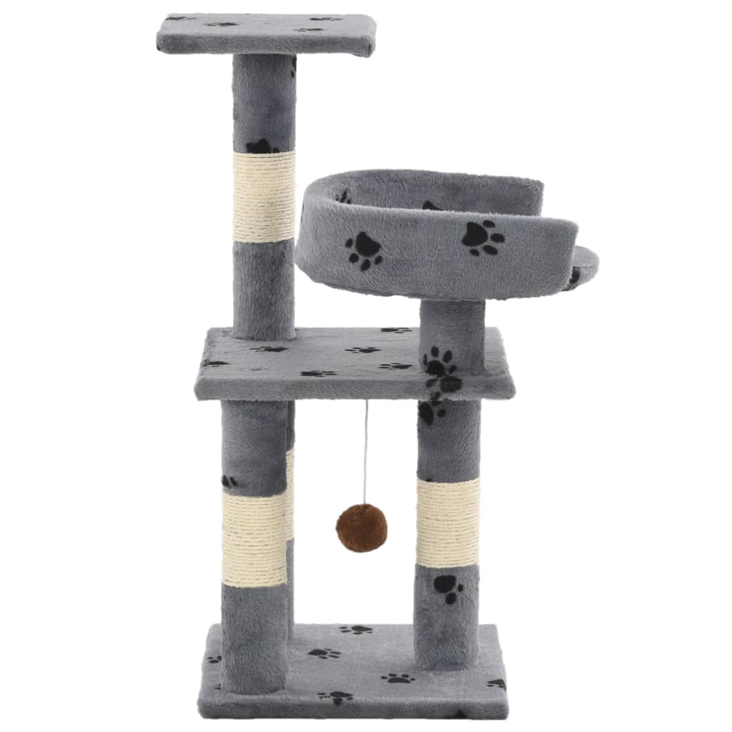 Arbre à chat avec colonnes en sisal 65 cm empreinte de patte gris