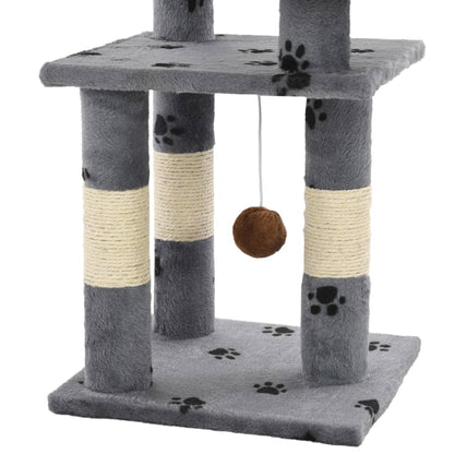 Arbre à chat avec colonnes en sisal 65 cm empreinte de patte gris