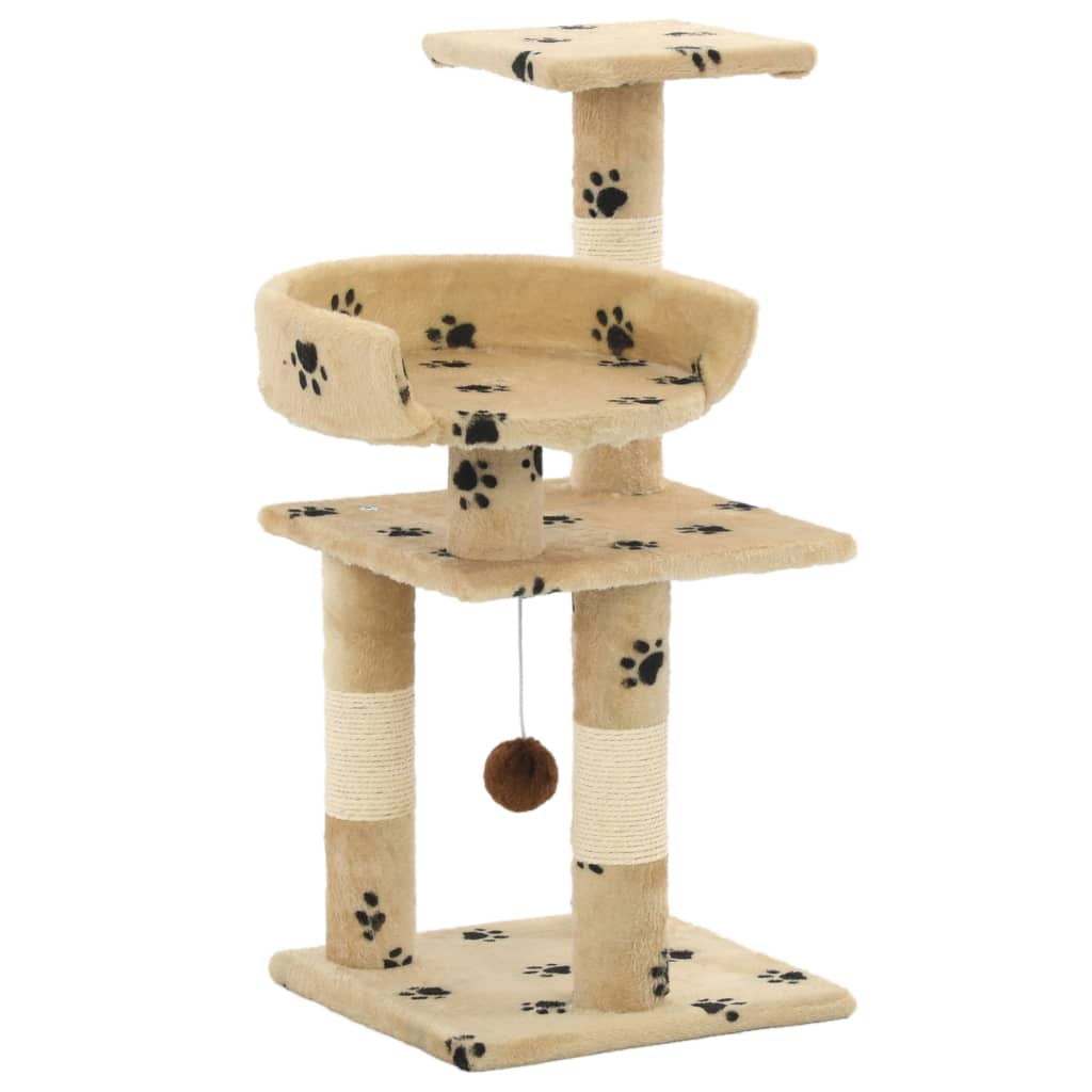 Arbre à chat avec colonnes en sisal 65 cm empreinte de patte beige