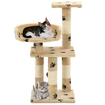 Arbre à chat avec colonnes en sisal 65 cm empreinte de patte beige