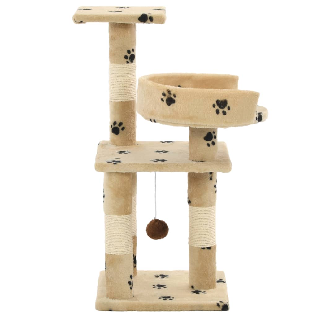 Arbre à chat avec colonnes en sisal 65 cm empreinte de patte beige