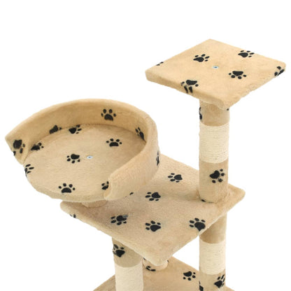 Arbre à chat avec colonnes en sisal 65 cm empreinte de patte beige