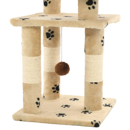 Arbre à chat avec colonnes en sisal 65 cm empreinte de patte beige