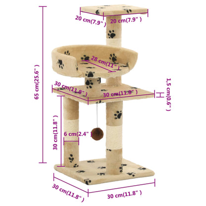 Arbre à chat avec colonnes en sisal 65 cm empreinte de patte beige