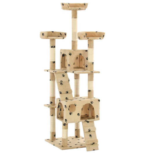 Arbre à chat avec colonnes en sisal 170 cm beige empreinte de patte