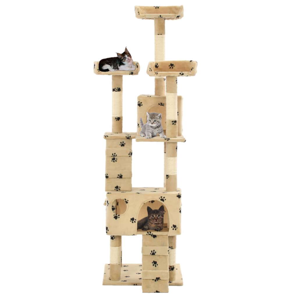 Arbre à chat avec colonnes en sisal 170 cm beige empreinte de patte