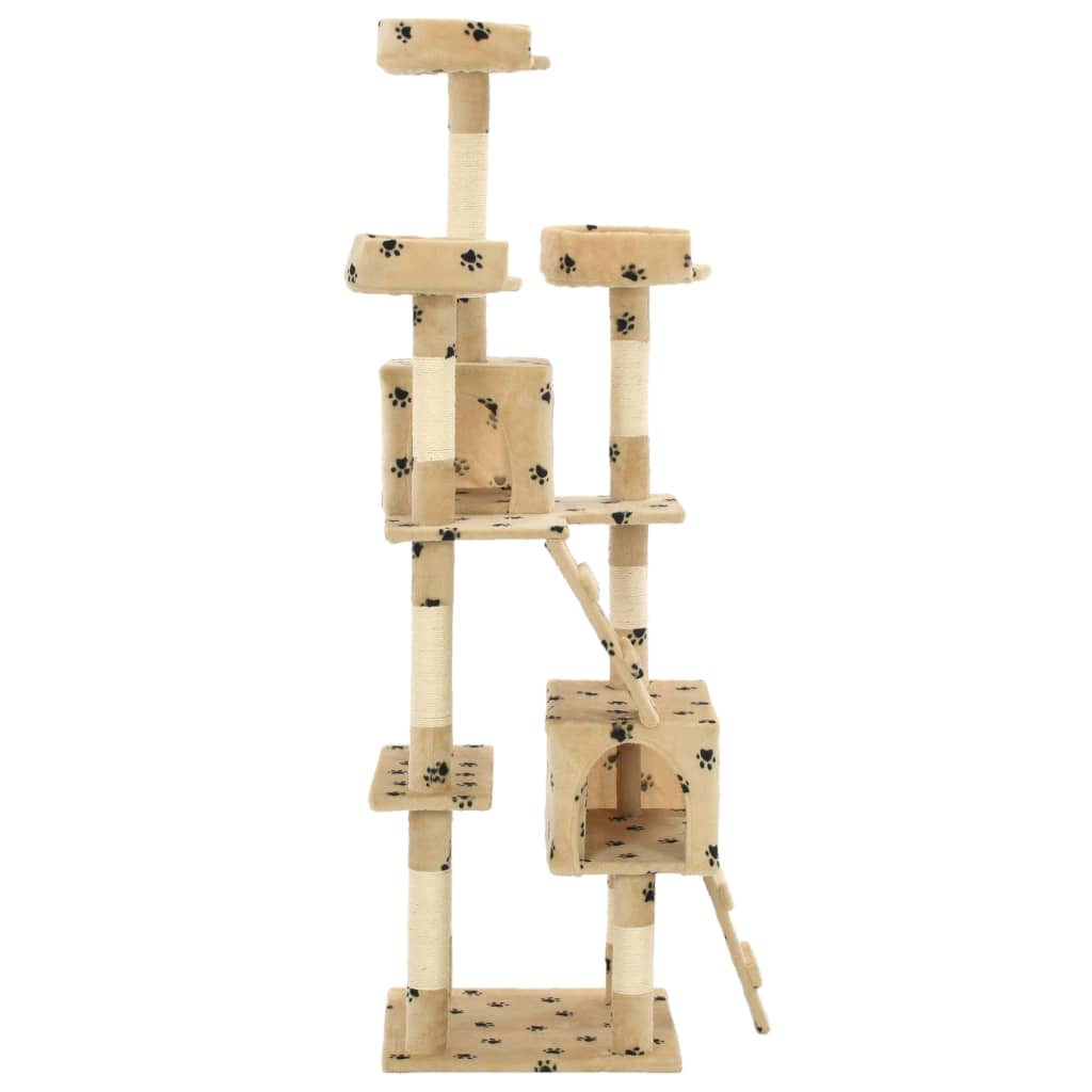 Arbre à chat avec colonnes en sisal 170 cm beige empreinte de patte