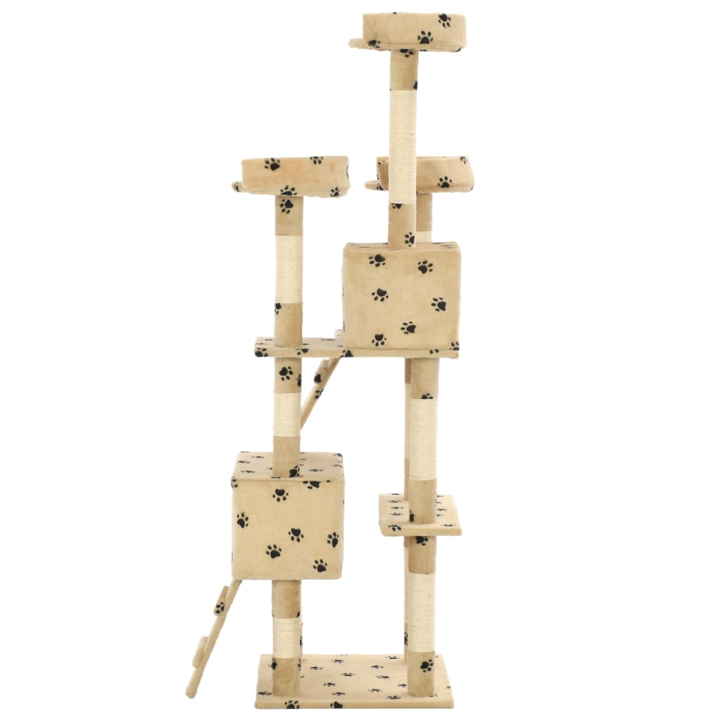 Arbre à chat avec colonnes en sisal 170 cm beige empreinte de patte