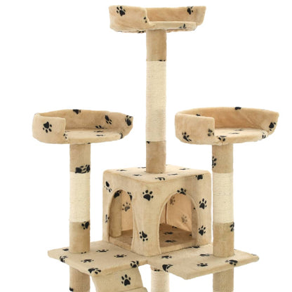 Arbre à chat avec colonnes en sisal 170 cm beige empreinte de patte