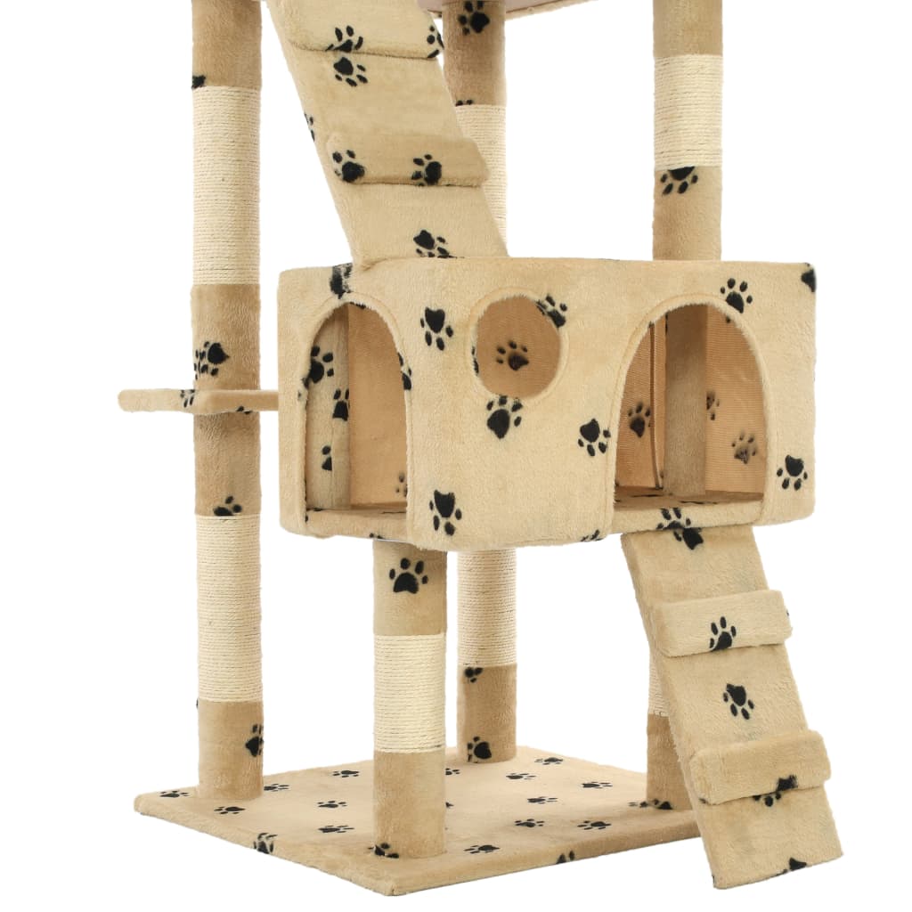 Arbre à chat avec colonnes en sisal 170 cm beige empreinte de patte