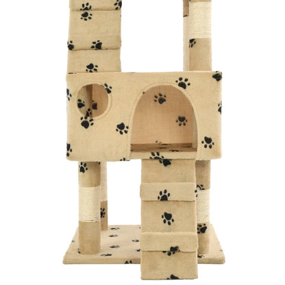 Arbre à chat avec colonnes en sisal 170 cm beige empreinte de patte