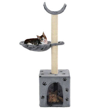 Arbre à chat avec colonnes en sisal 105 cm empreinte de patte gris