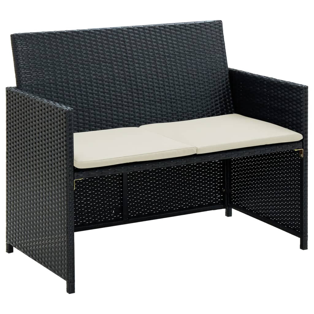 2-Sitzer-Gartensofa mit Polstern Schwarz Poly Rattan