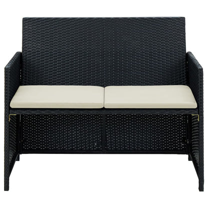 2-Sitzer-Gartensofa mit Polstern Schwarz Poly Rattan