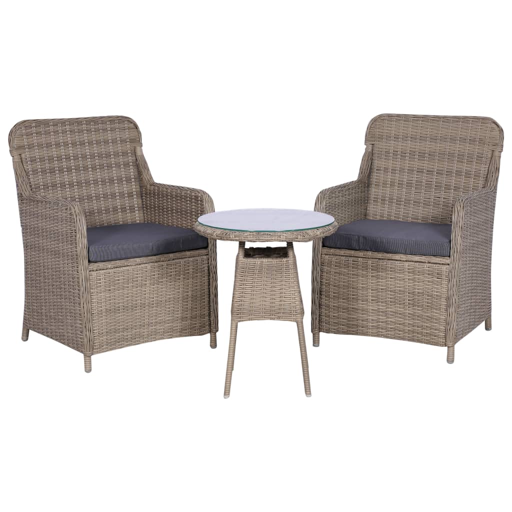 3-tlg. Bistro-Set mit Kissen Poly Rattan Braun