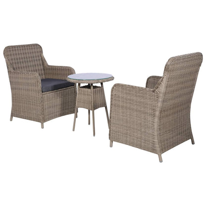 3-tlg. Bistro-Set mit Kissen Poly Rattan Braun